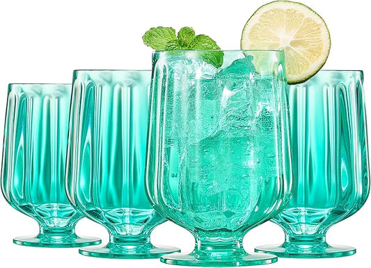 15oz Unbreakable Premium Drinking Glasses Set of 4 - Super Grade Acrylic Plastic - Perfect For Gifts - European Style Shatterproof BPA-free Glassware Dishwasher-Safe, Indoor & Outdoor (Green)