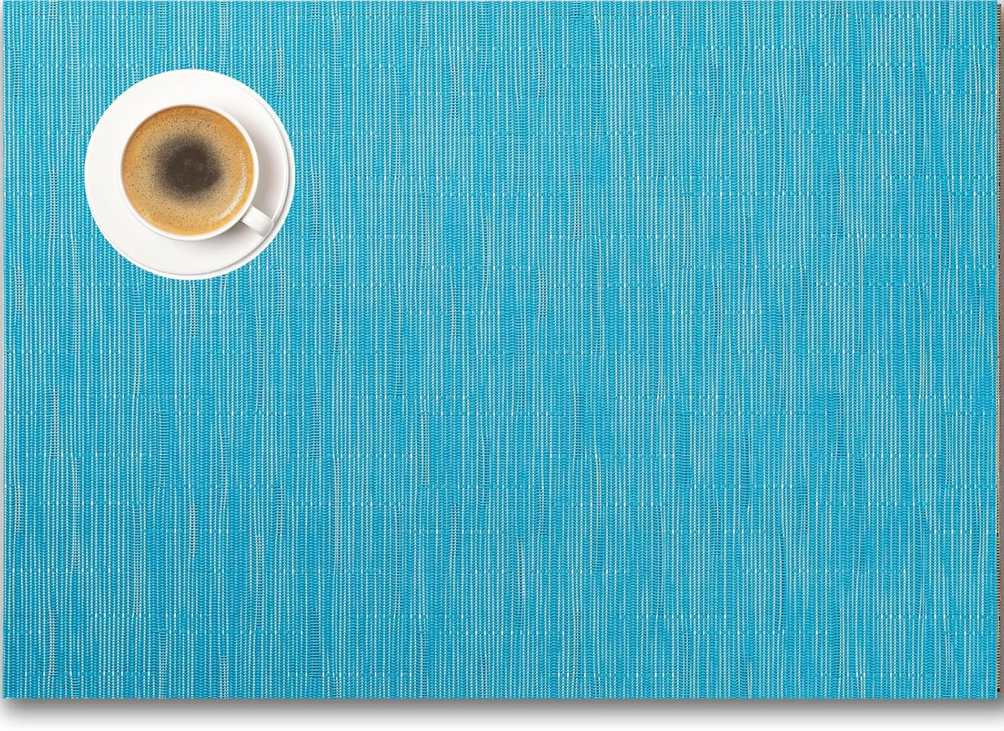 Placemats Set of 4 - Easy Clean Woven Vinyl Placemats for Dining Table, Indoor/Outdoor Place Mats, Washable PVC Table Mats（Teal Blue）