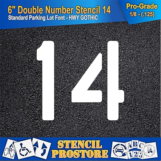 Pavement, Curb, and WheelStop Stencils - 6 inch Double Number Stencil - (14) - 6" x 6" x 1/8" (128 mil) - Pro-Grade