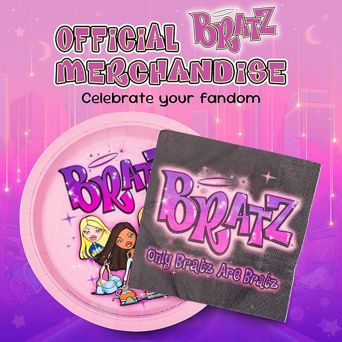 Silver Buffalo Bratz Dolls Featuring Yasmin, Sasha, Jade, and Cloe 32 Pack Partyware Disposable Paper Plates and Napkins