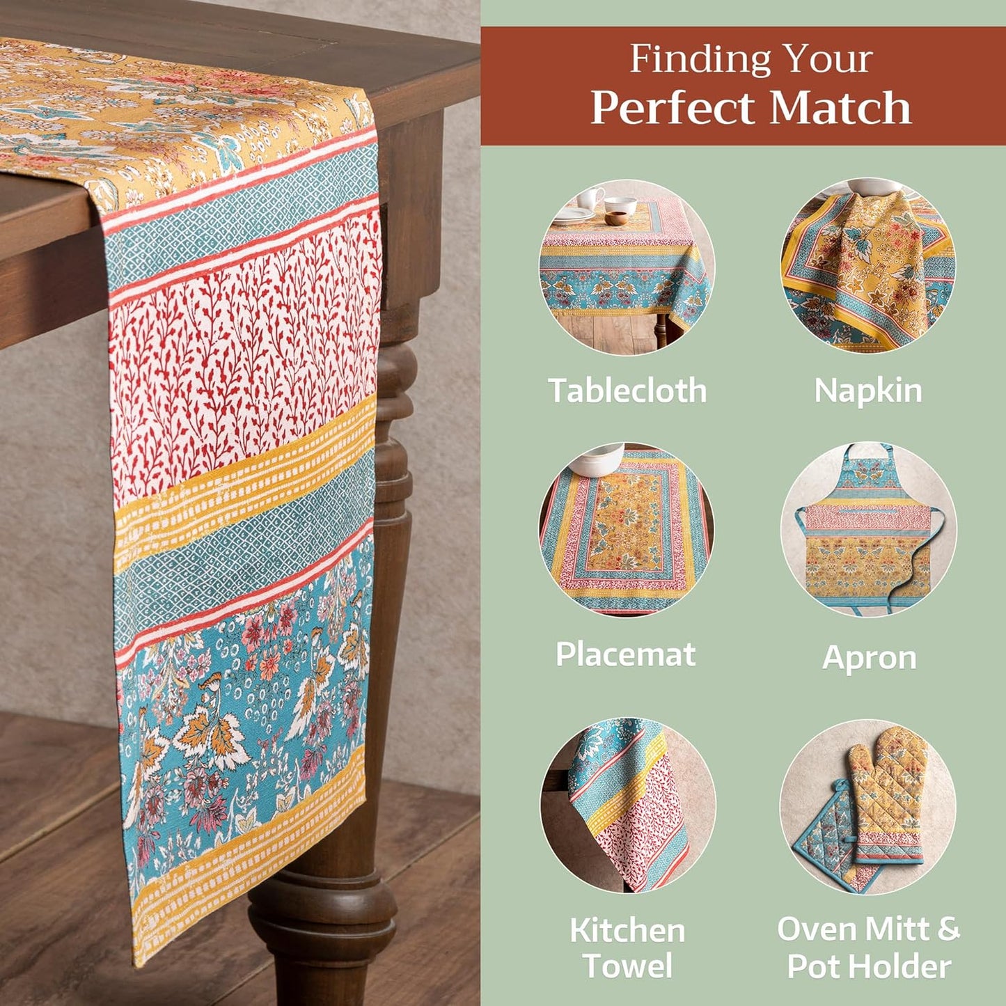 Maison d' Hermine Table Runner 100% Cotton Single Layer Table Runners 72 inches Long Decorative for Home Kitchen Dining Party Baby Shower Wedding Bridal Shower Spring Summer (Marquise, 14.50" x 72")
