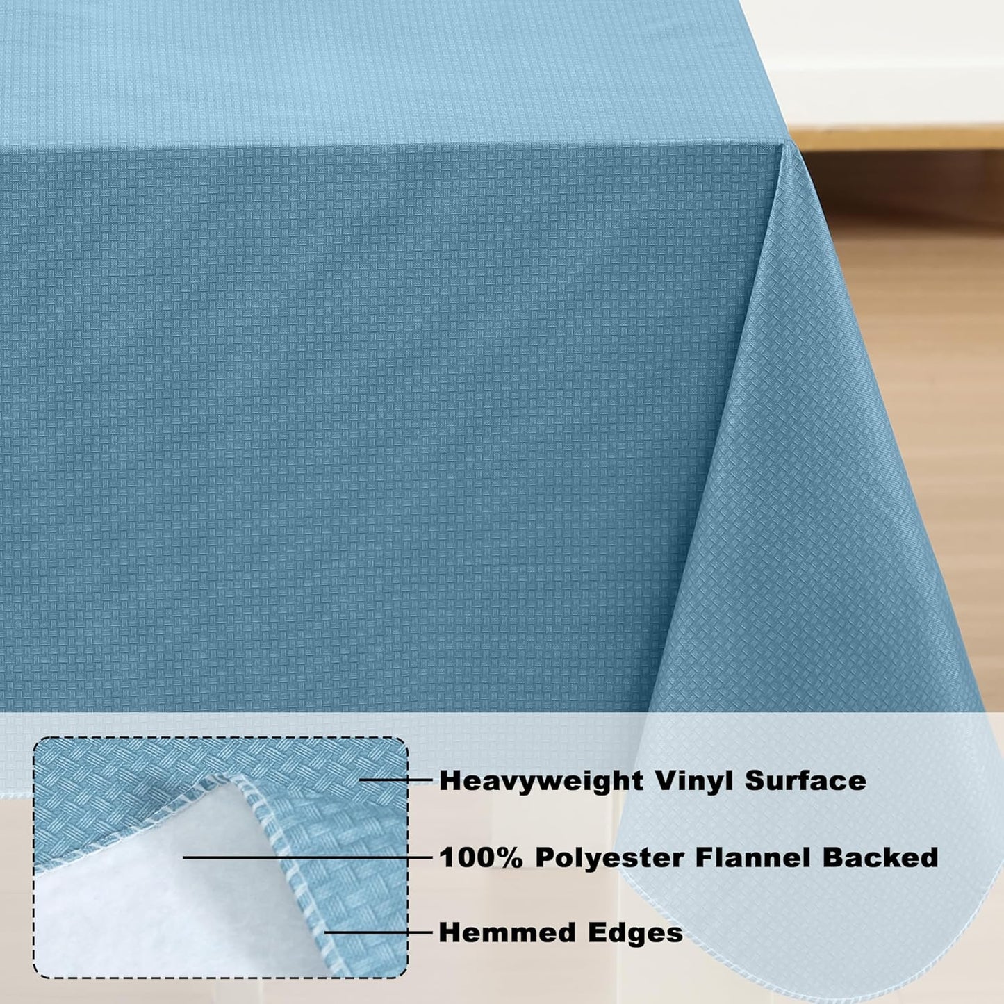 Newbridge Basketweave Vinyl Flannel Backed Tablecloth, 60 x 120 Inch Rectangle, Blue, Basket Weave Textured Indoor Outdoor Waterproof Table Cover for Patio, Kitchen, Dining