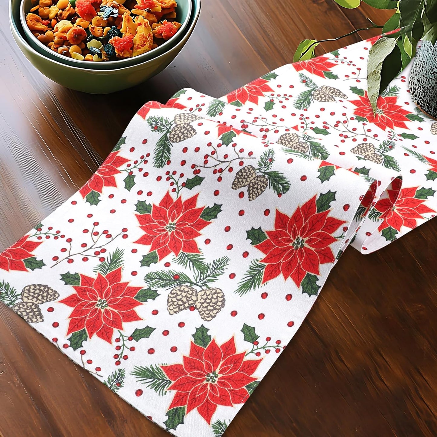 Urban Villa Pine Cone Print 100% Cotton Fused Table Runner 14''x72'' Over Sized Christmas Color Table Runner Heavier Quality