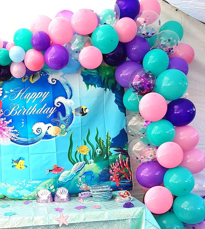 Pink and Purple Party Balloons, 50 Pcs 12 Inches Purple and Pink Teal Blue Latex Balloons for Birthday Birthday, Under The Sea Party Decorations