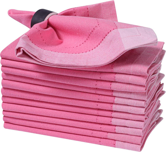 Homidate Cotton Cloth Dinner Napkins Set of 12 – 20x20 Pink Multi Double Hemstitched – Machine Washable Fabric Napkins for Weddings, Parties & Dining Tables