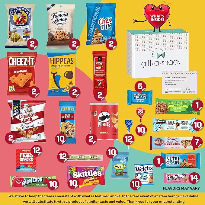 Gift A Snack - Halloween Trick or Treats Snack Box Variety Pack Care Package + Greeting Card (150 Count) Birthday Sweet Treats Gift Basket, Candies Chips Crackers Bars, Office Food Assortments
