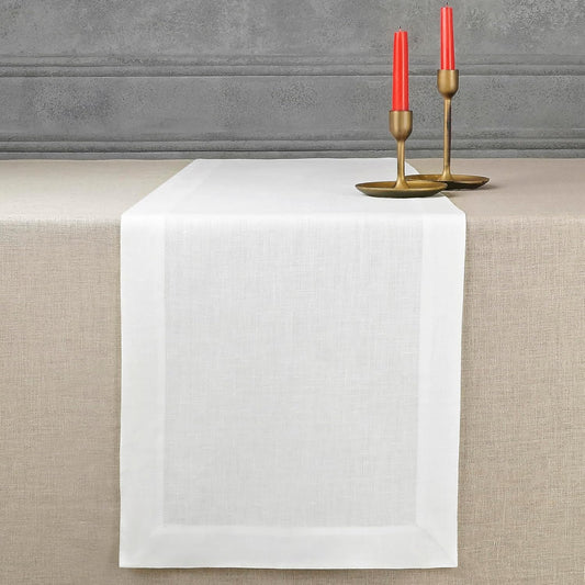D'Moksha Homes Linen White Table Runner 36 Inches - 100% Pure Linen Small Table Runner 14 x 36 Inch for Dresser, Coffee Tables, Fall, Autumn and Halloween-Machine Washable