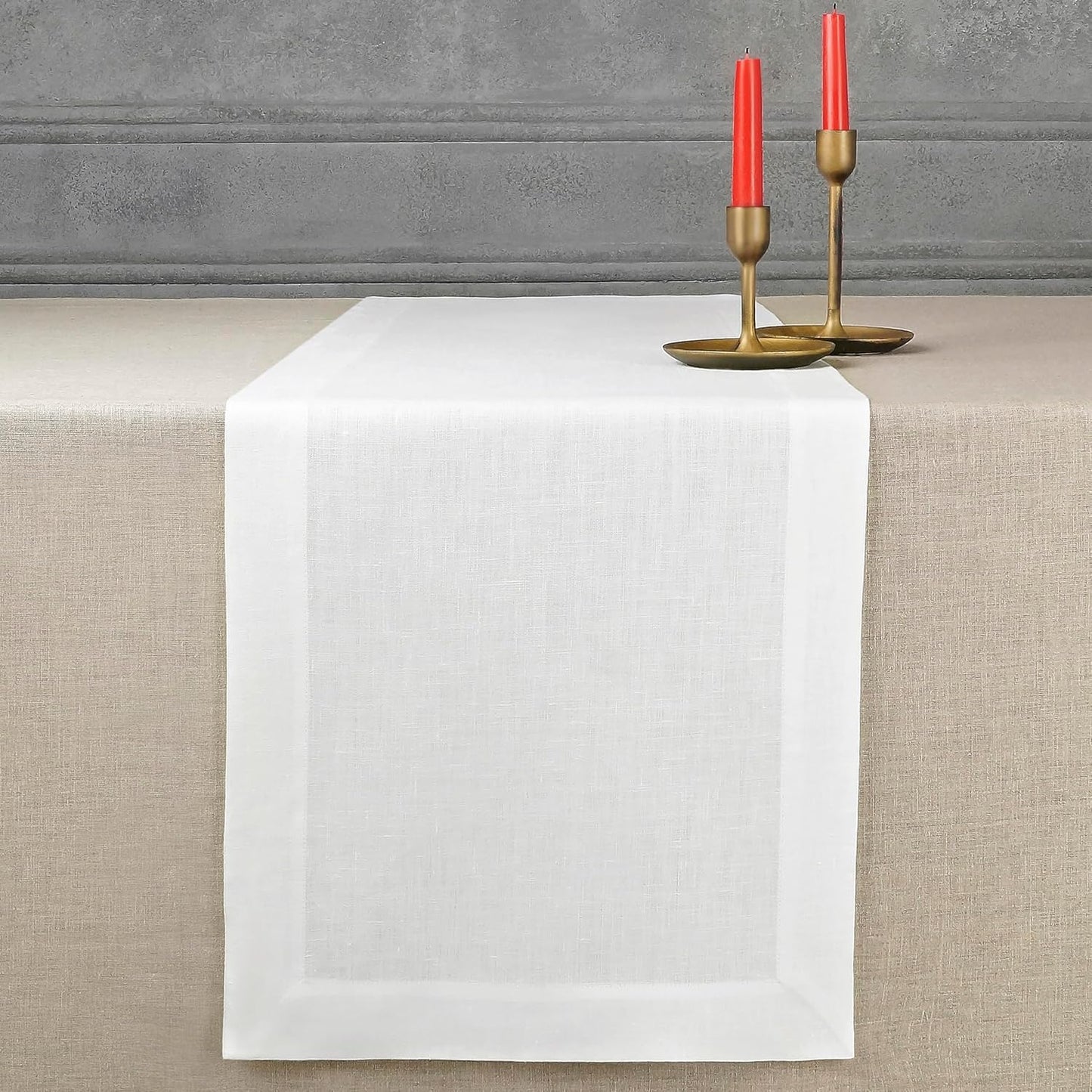 D'Moksha Homes Linen White Table Runner 48 Inches - 100% Pure Linen Table Runner 14 x 48 Inch for Coffee Tables, Dresser, Fall, Autumn and Halloween - Machine Washable