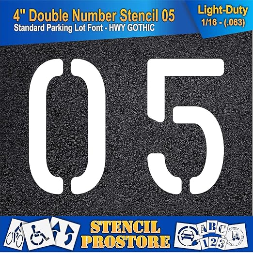 Pavement, Curb, and WheelStop Stencils - 4 inch Double Number Stencil - (05) - 4" x 5.5" x 1/16" (63 mil) - Light-Duty