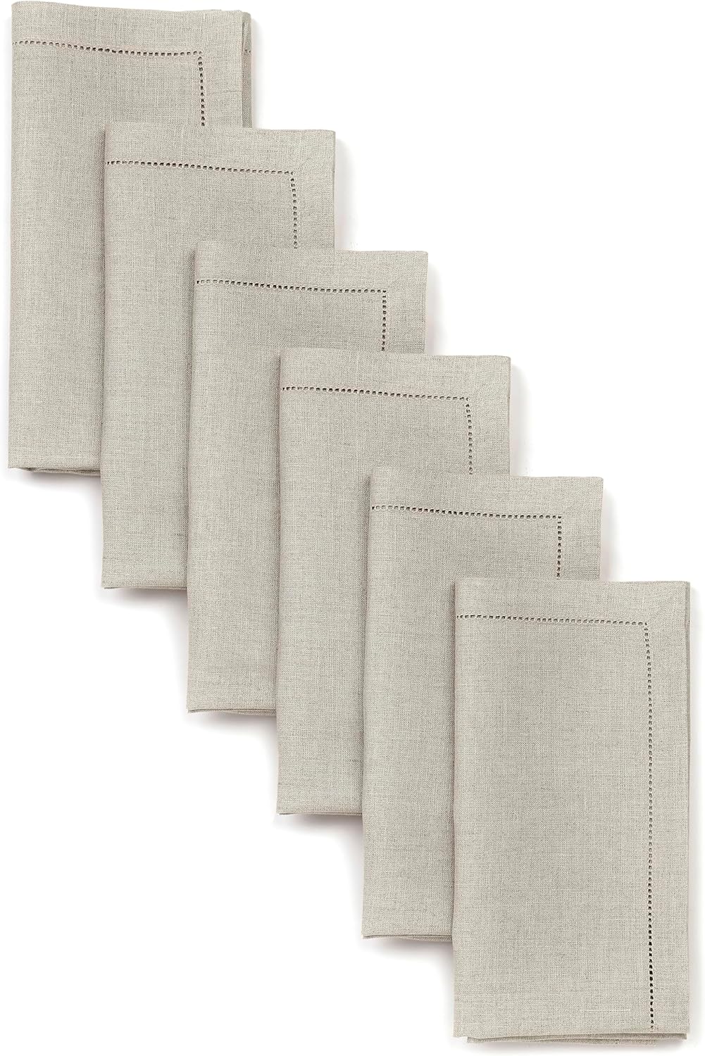 D'Moksha Homes Natural Linen Napkins Set of 6 - Classic Hemstitch 100% Pure Linen Hemstitch Dinner Napkins 20 x 20 Inch for Fall, Thanksgiving, Christmas, Holiday - Handcrafted and Machine Washable