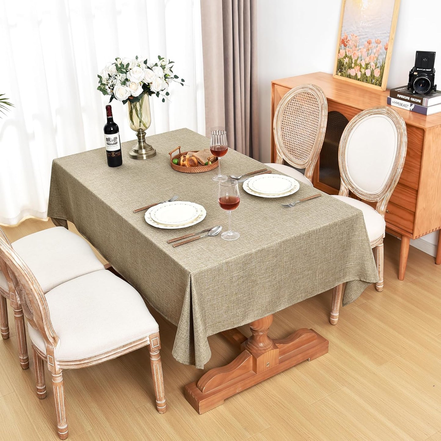 Fitable Linen Textured Tablecloths 2 Pack, Faux Burlap Rectangle Table Clothes for 6 Foot Tables, Flax Holiday Table Covers for Kitchen Dining, Outdoor Picnic, Farmhouse (Khaki, 54 x 108 Inch)