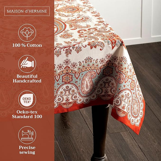 Maison d' Hermine Table Cloth Square Table 100% Cotton 60 x 60 Inches Fall Tablecloth Reusable Everyday Use for Thanksgiving Christmas Decorations Dining Farmhouse Party (Cachemire)