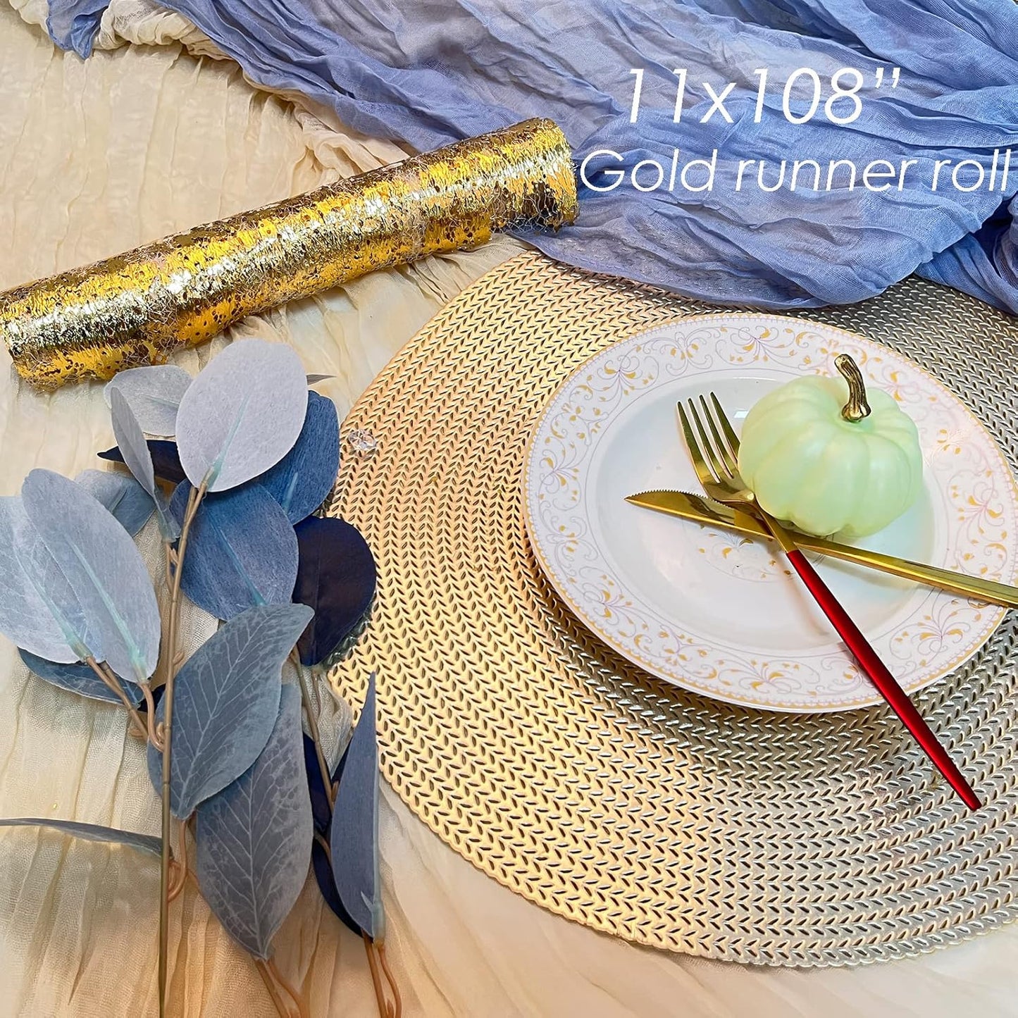 Gold Table Runner - Metallic Party Decorations 9ft Sparkle Foil Mesh Decor for Birthday, Wedding, Anniversary, Thanksgiving, Christmas,‌ Graduation, Shining Table Cloth