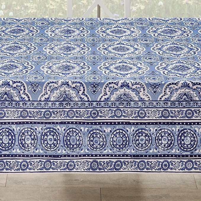 Maison d' Hermine Table Cloth Rectangle Table 100% Cotton 70 x 120 Inches Tablecloth Reusable Decorative for Dining Room Farmhouse Home Valentines Day Decorations Spring Summer - Melodie Bleue
