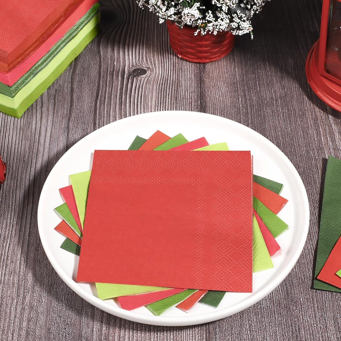 150 Pieces Christmas Paper Napkins Cocktail Napkin Christmas Beverage Napkins for Xmas Party Favors, 6 Colors