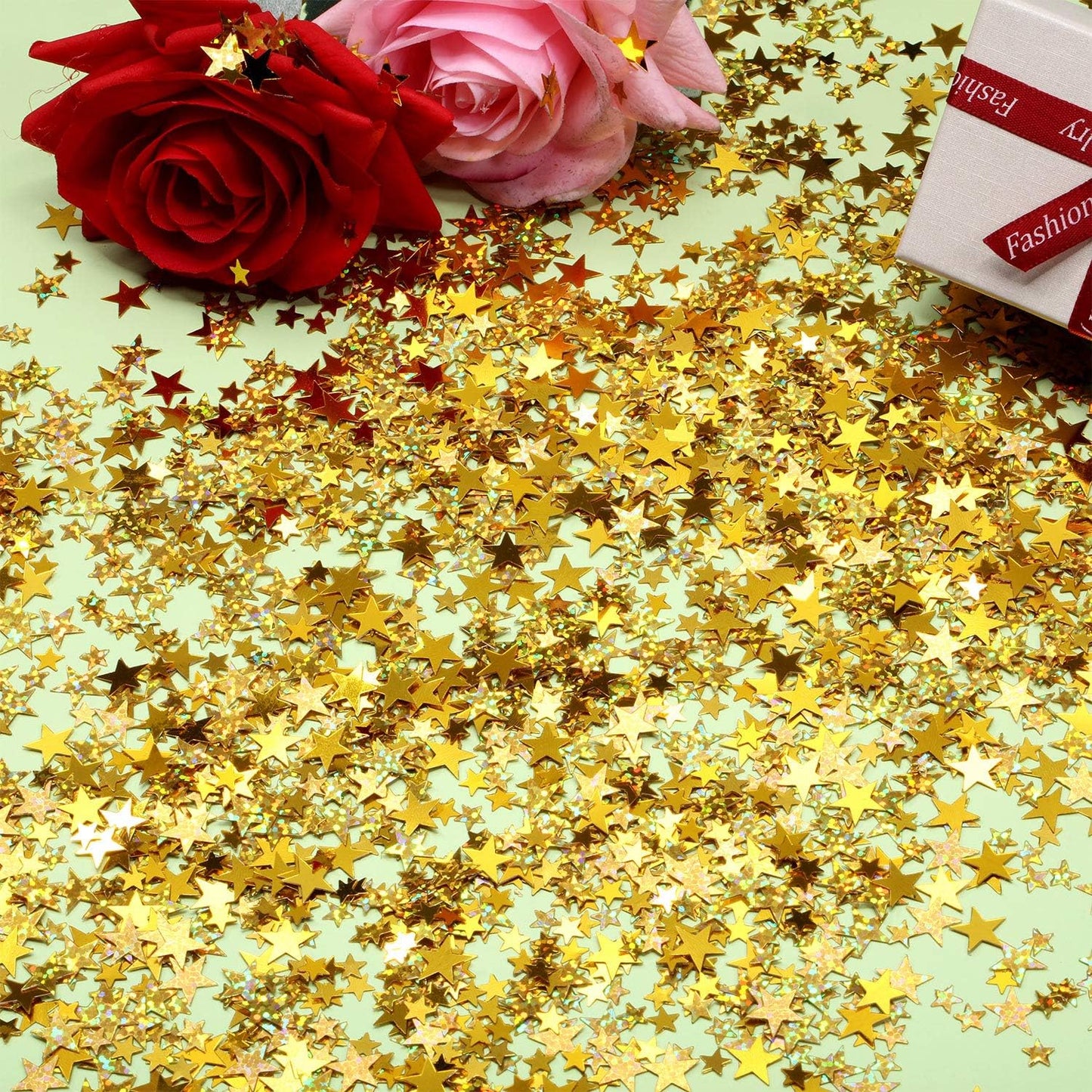 Hestya 60g Star Confetti Glitter Table Confetti Metallic Foil Stars for Christmas Party Wedding Festival Decorations(Glitter Gold Set,10mm and 6mm)