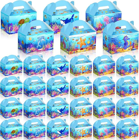 24 Pcs Under The Sea Party Favor Treat Boxes Ocean Shark Turtle Dolphin Goodie Candy Gift Boxes for Birthday Ocean Animals Party Favors Supplies