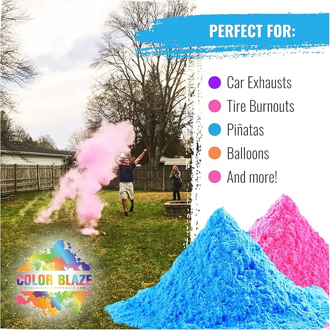 Color Blaze Baby Gender Reveal Powder - 1lb Blue & 1lb Pink Colored Power for Boy or Girl - For Car & Motorcycle Burnout, Color Toss, Photoshoot, and Festival - Pack of 2 Bags with 1 pound - Blue/Pink