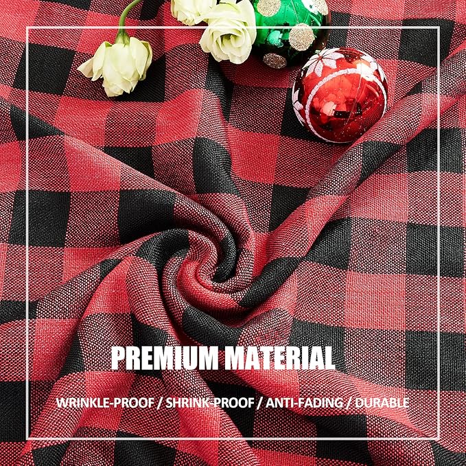 Buffalo Plaid Square Tablecloth-Cotton Gingham Table Cloth for Kitchen Restaurant Farmhouse Christmas Holiday Decor (55x55 Inch,Red and Black)
