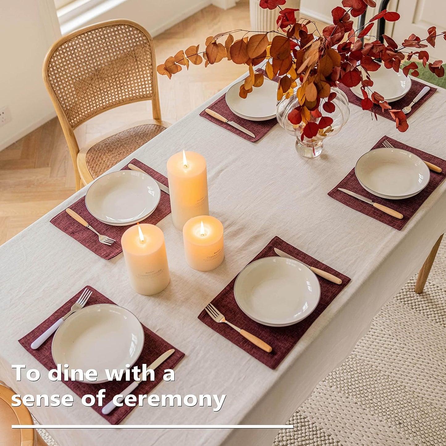 Home Brilliant Red Placemats for Holiday Linen Placemats Heat Resistant Dining Table Mats Kitchen Place Mats Dinner Christmas Decor, Set of 6, Wine Red