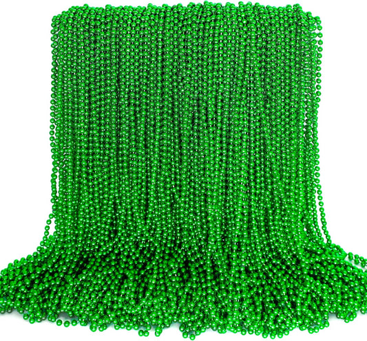 100PCS St Patricks Day Accessories, Green St. Patricks Day Beads Necklace, 33" Round Beads Irish Saint Patricks Necklaces Costume Bulk, Parade Throw Accessories for Wedding Birthday St. Patricks Decor