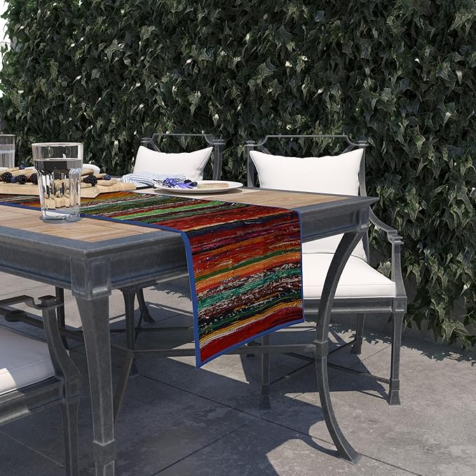 Trade Star Area Rug Runner Handloomed Cotton Runner Table Placemat Decorative Upcycled Fabric Premium Quality Reversible Table Runner Highly Durable Bedside (Blue)