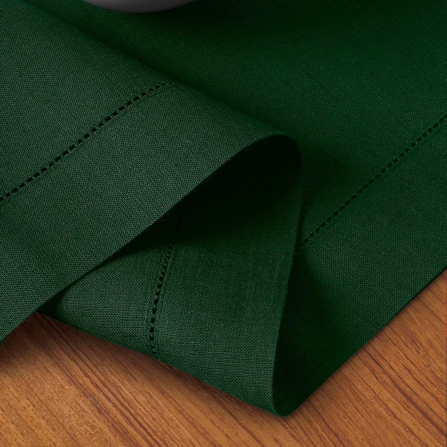 D'Moksha Homes Linen Forest Green Table Runner 72 Inches Long - 100% Pure Linen Hemstitch Table Runner 14 x 72 Inch for Dresser, Dining, Fall, Autumn and Halloween - Classic Hemstitch