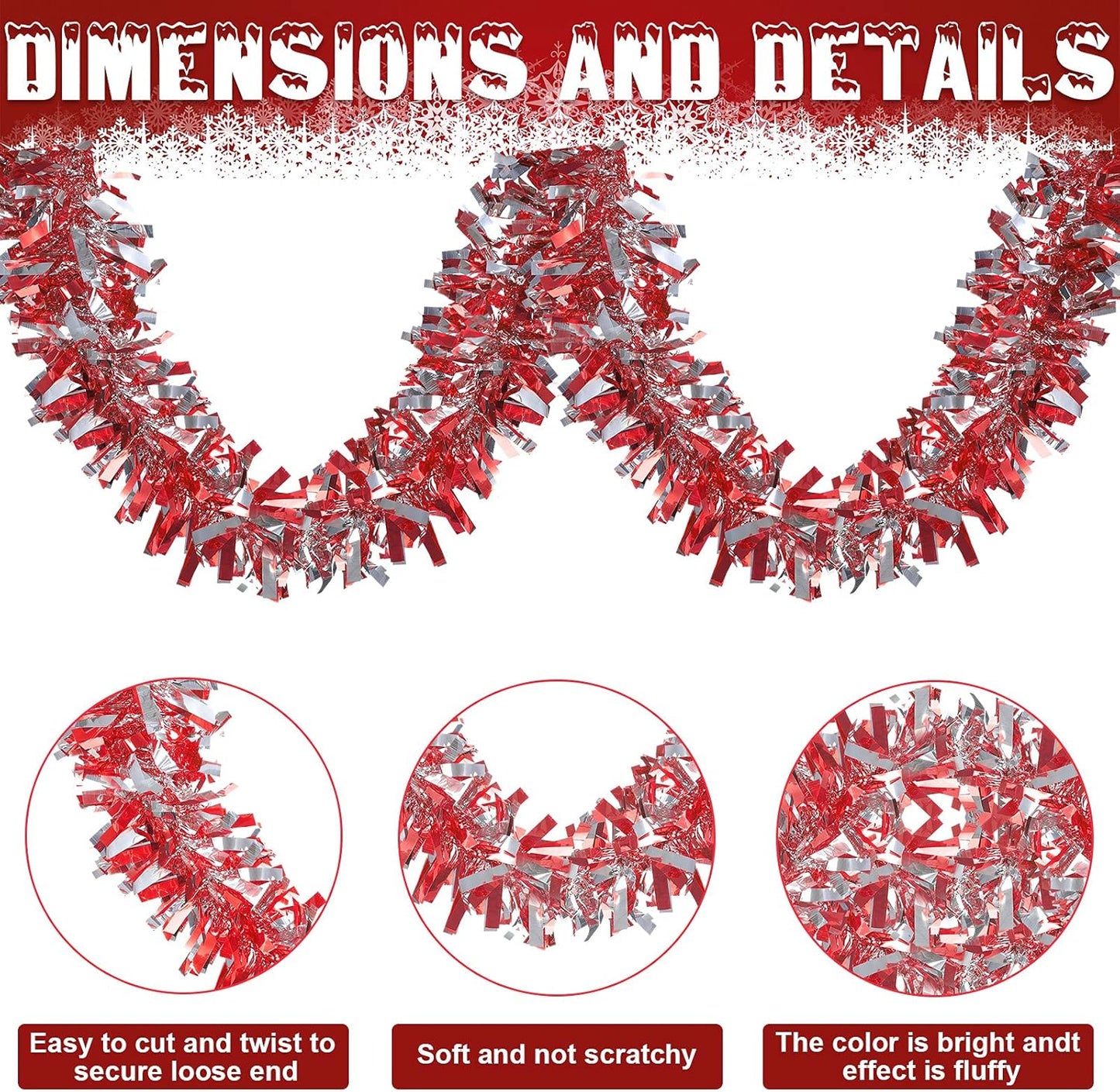 Dingion 59 Feet Christmas Tinsel Garland Metallic Twist Ornaments Hanging Glitter Xmas Garland for Christmas Tree Indoor Outdoor Decoration Party Supplies