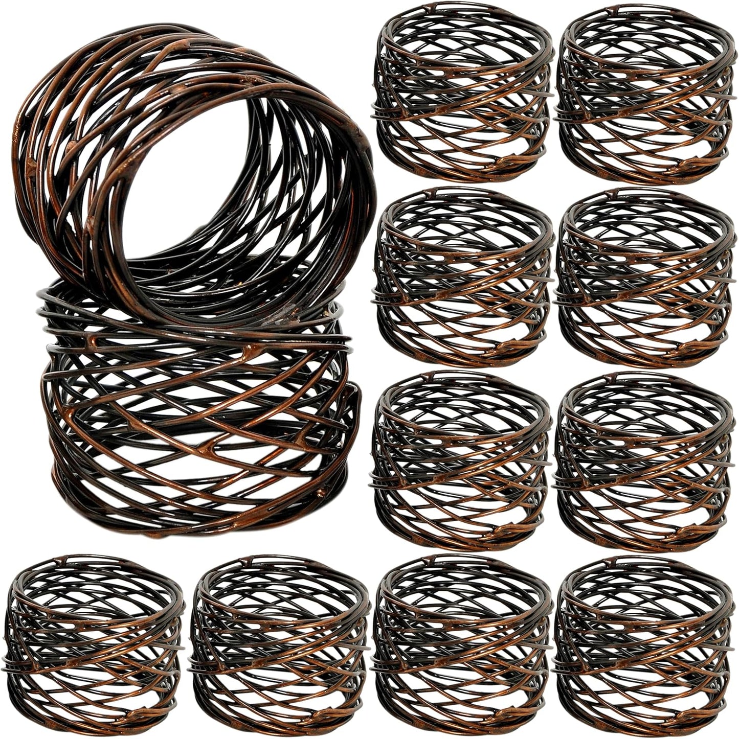 12-Piece Heavyduty Napkin Rings - Elegant Mesh Metal Napkin Holders, Serviette Rings for Dining Table, Party Decoration, Weddings - Vintage Rustic Farmhouse Table Decor (Bronze) - ALPHA Living HOME