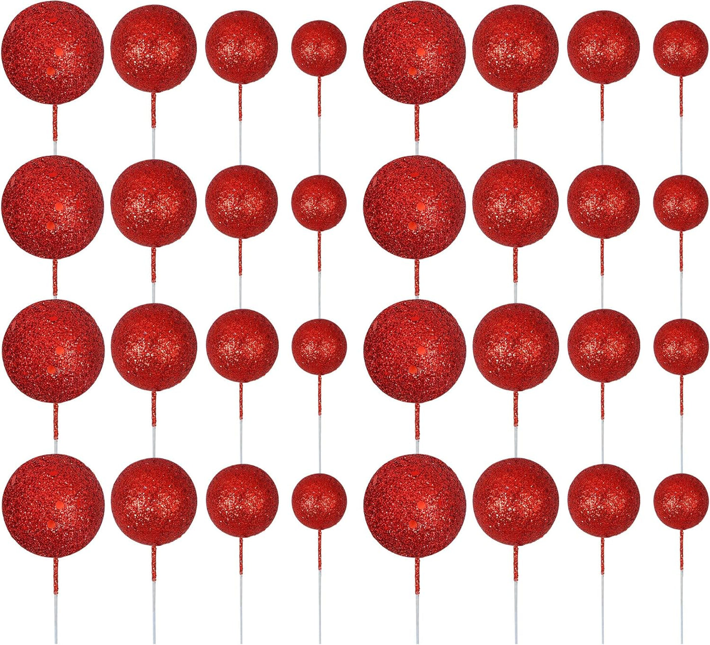 30Pcs Balls Cake Topper Glitter Foam Ball Cake Picks Mini Balloon Cupcake Insert Bubble Balls DIY Decoration for Baby Shower Wedding Anniversary Kids Birthday Graduation Party Cake Decorations Red