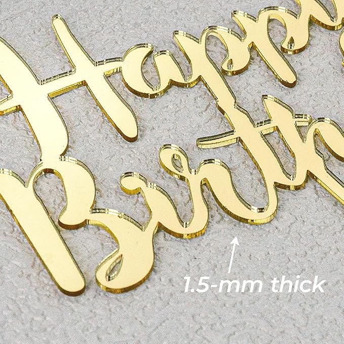 6-Pack Acrylic Birthday Cake Toppers, Minimalist Gold Happy Birthday Sign for Cake Decorations