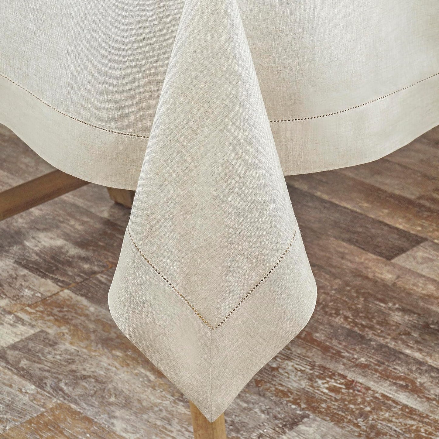 D'Moksha Homes Light Natural Linen Tablecloth for Rectangle Tables 60 x 90 Inch - 100% Pure Linen Natural Table Cloth - Classic Hemstitch, Machine Washable Tablecloth for Fall, Autumn and Halloween