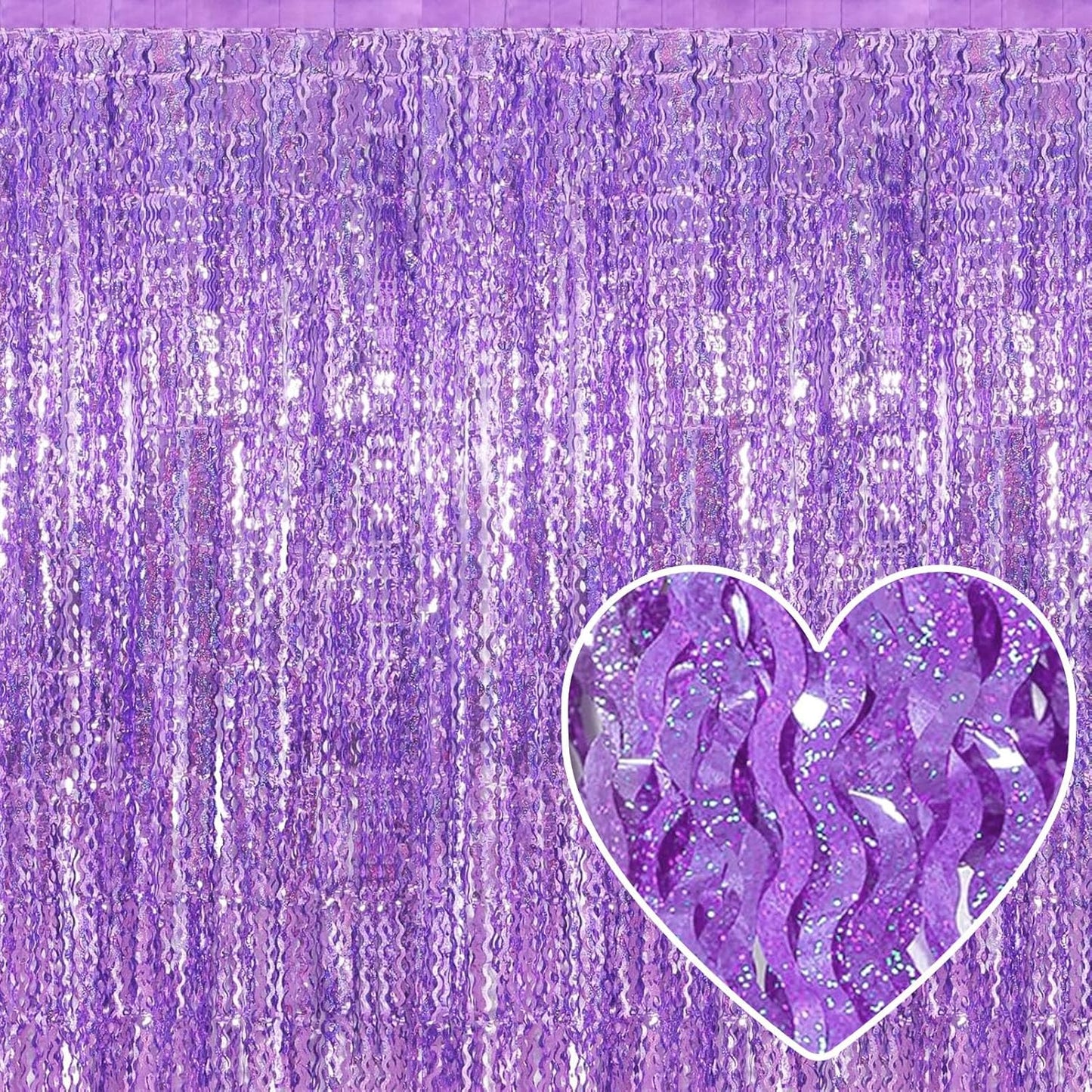 4 Pack Light Purple Fringe Curtain Backdrop 3.2Ft x 8.2Ft Metallic Tinsel Foil Fringe Streamers Background for Photo Booth, Easter, Mother's Day, Bachelorette, Wedding, Birthday Party Decoration