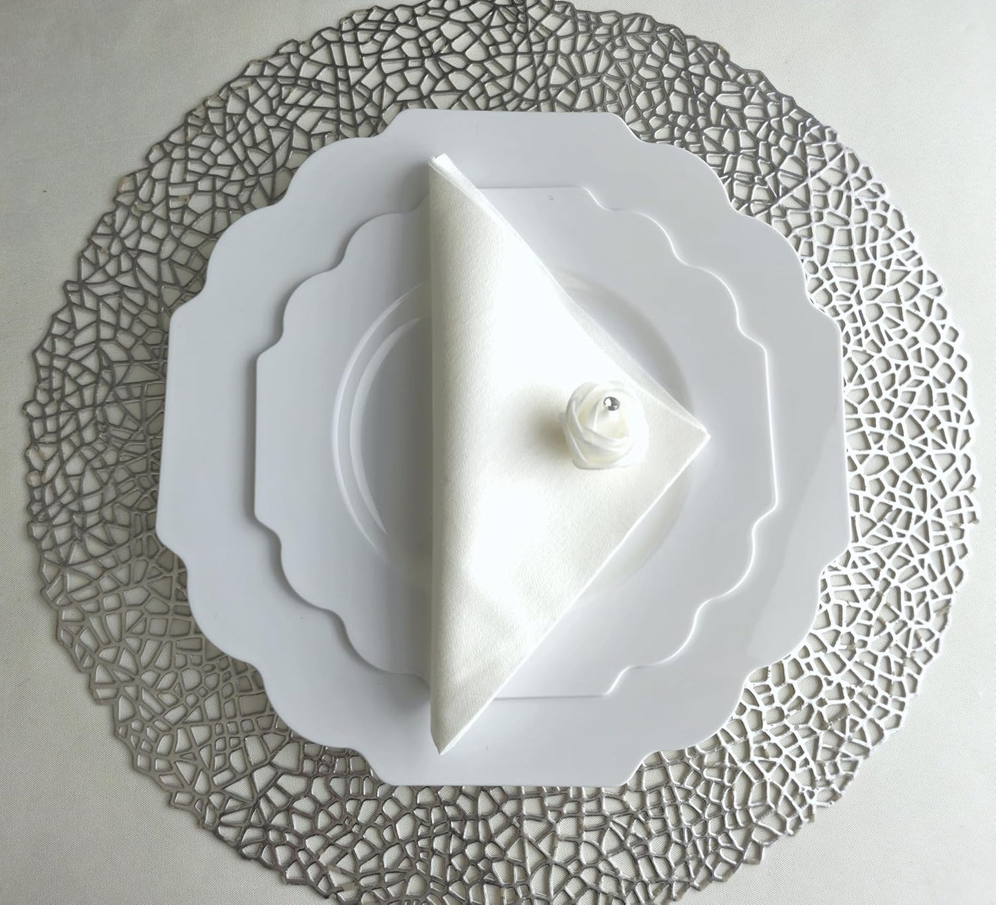 " OCCASIONS " 50 Plates Pack (25 Guests)-Heavyweight Wedding Party Disposable Plastic Plate Set -(25x10.5'' Dinner + 25x8'' Salad/Dessert) (Imperial in White)