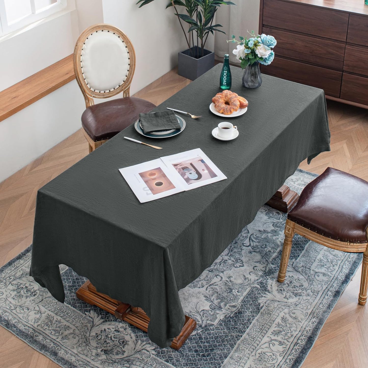 Linen World 100% Linen Tablecloth,Grey Tablecloth 108" x 60" Inch,Washable Rectangular Tablecloth for Dining,Outdoor,Weddings and Restaurants,Decorative Thanksgiving Christmas,Jacquard Weave Design
