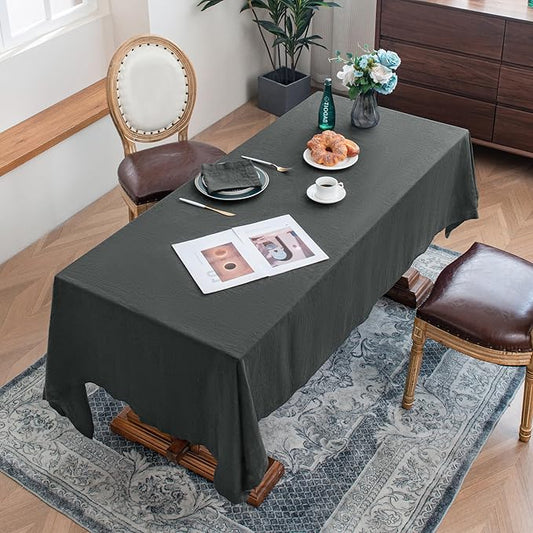 Linen World 100% Linen Tablecloth,Grey Tablecloth 120" x 60" Inch,Washable Rectangular Tablecloth for Dining,Outdoor,Weddings and Restaurants,Decorative Thanksgiving Christmas,Jacquard Weave Design