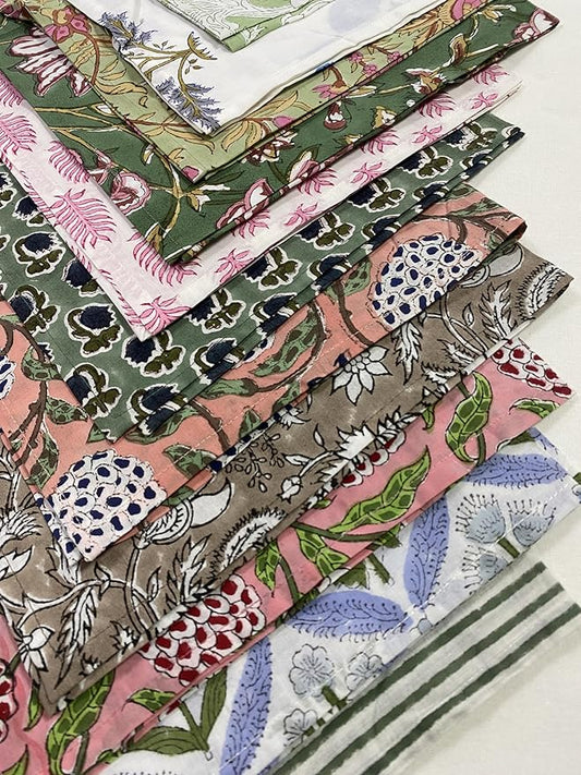 Ridhi Cocktail Napkins (Set of 12) 100% Cotton 9" x 9" Party Napkins for Cocktail Parties Washable and Reusable, Wedding Dinner Bar Cafe Restro |