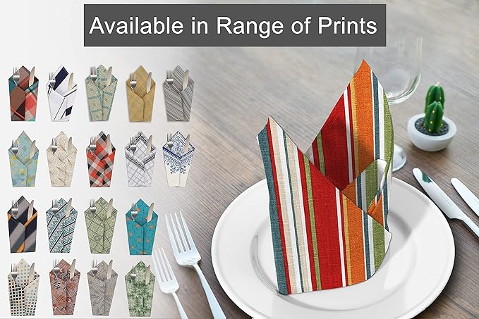 Ruvanti Cloth Napkins Set of 12 Cotton 100%, 20x20 Inches Napkins Cloth Washable, Soft, Absorbent, Cotton Napkin for Parties, Christmas, Thanksgiving, Weddings, Dinner NapkinsCloth - Multi Strip