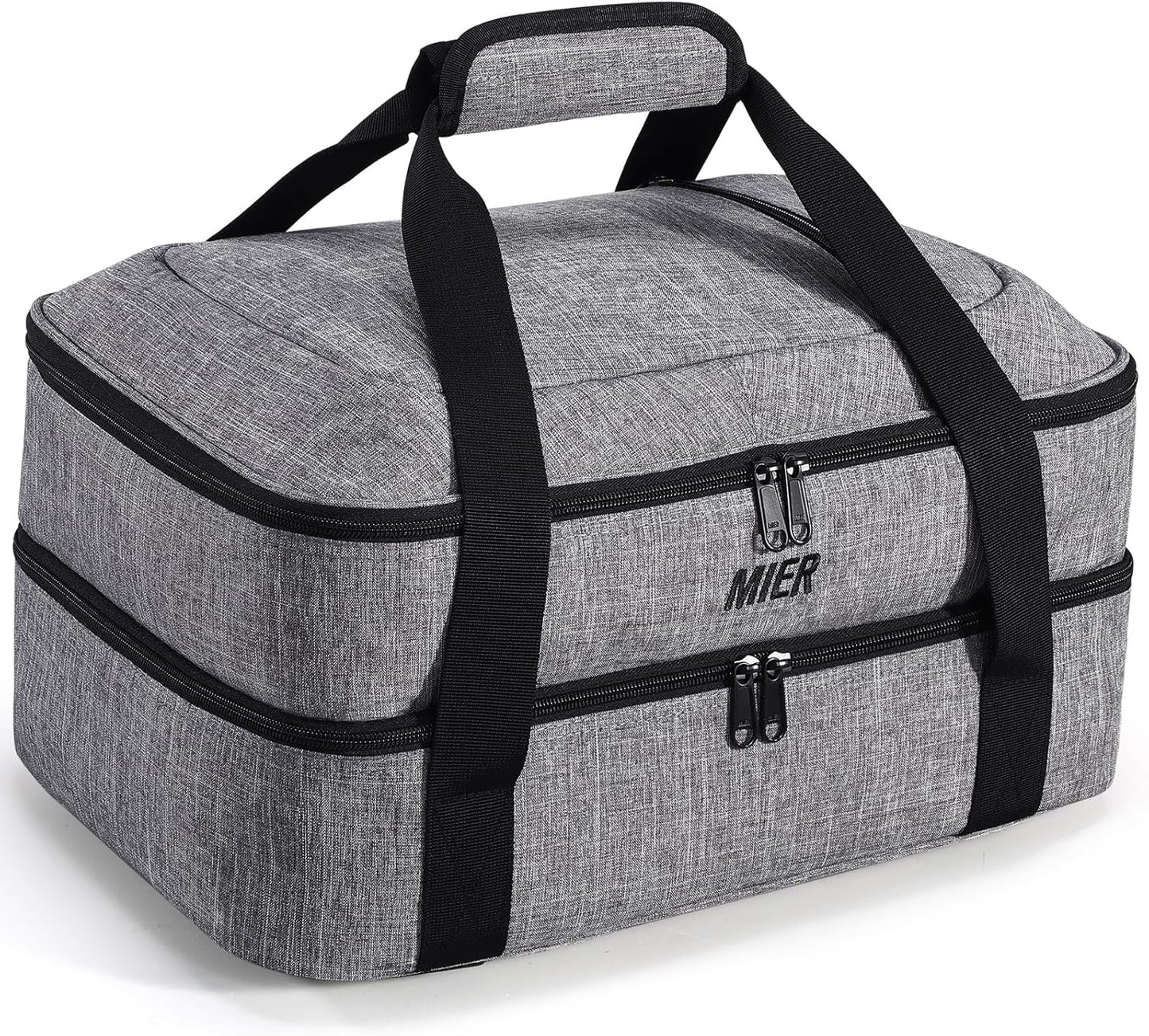 MIER Insulated Casserole Carrier Fits 9"x13" Baking Dishes/Foil Pans, Double Food Carriers Bag Thermal Holder for Hot or Cold Food Lasagna Lugger Potluck Parties Picnic Travel, Gray