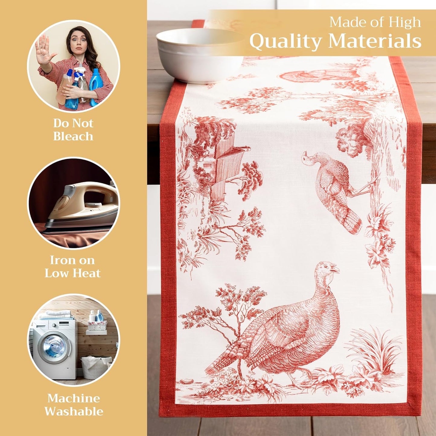 Maison d' Hermine Table Runner 100% Cotton Single Layer Table Runners 108 inches Long for Thanksgiving Christmas Decorations Home Kitchen Dining Party Wedding (Holy Jouy - Red, 14.5" x 108")