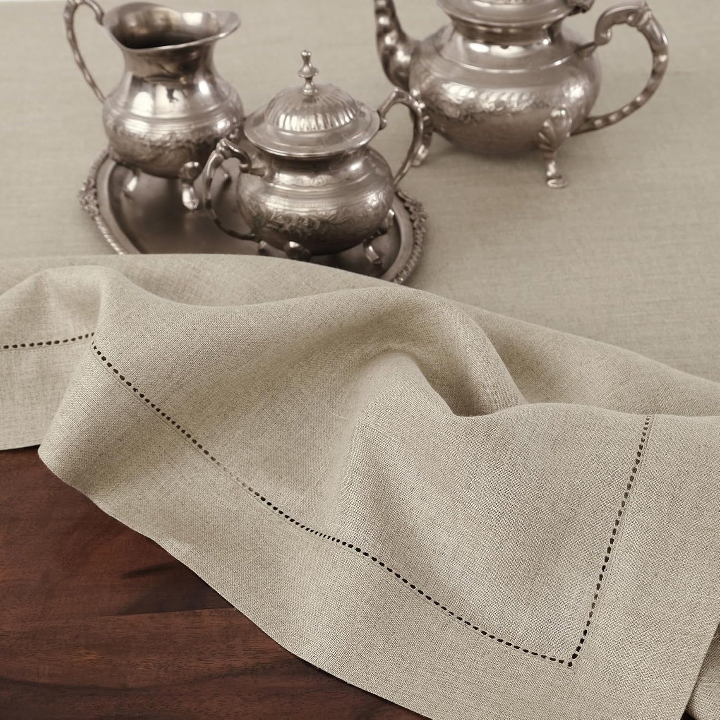 Solino Home Linen Tablecloth for Rectangle Tables 60 x 156 Inch - Classic Hemstitch 100% Pure Linen Natural Table Cloth - Machine Washable Cloth Tablecloth for Fall, Autumn, Thanksgiving