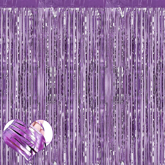 4 Pack Light Purple Fringe Curtain Backdrop, 3.2Ft x 9.8Ft Metallic Tinsel Foil Fringe Streamers Background for Photo Booth Birthday Wedding Baby Shower Carnival Easter Mother’s Day Party Decorations