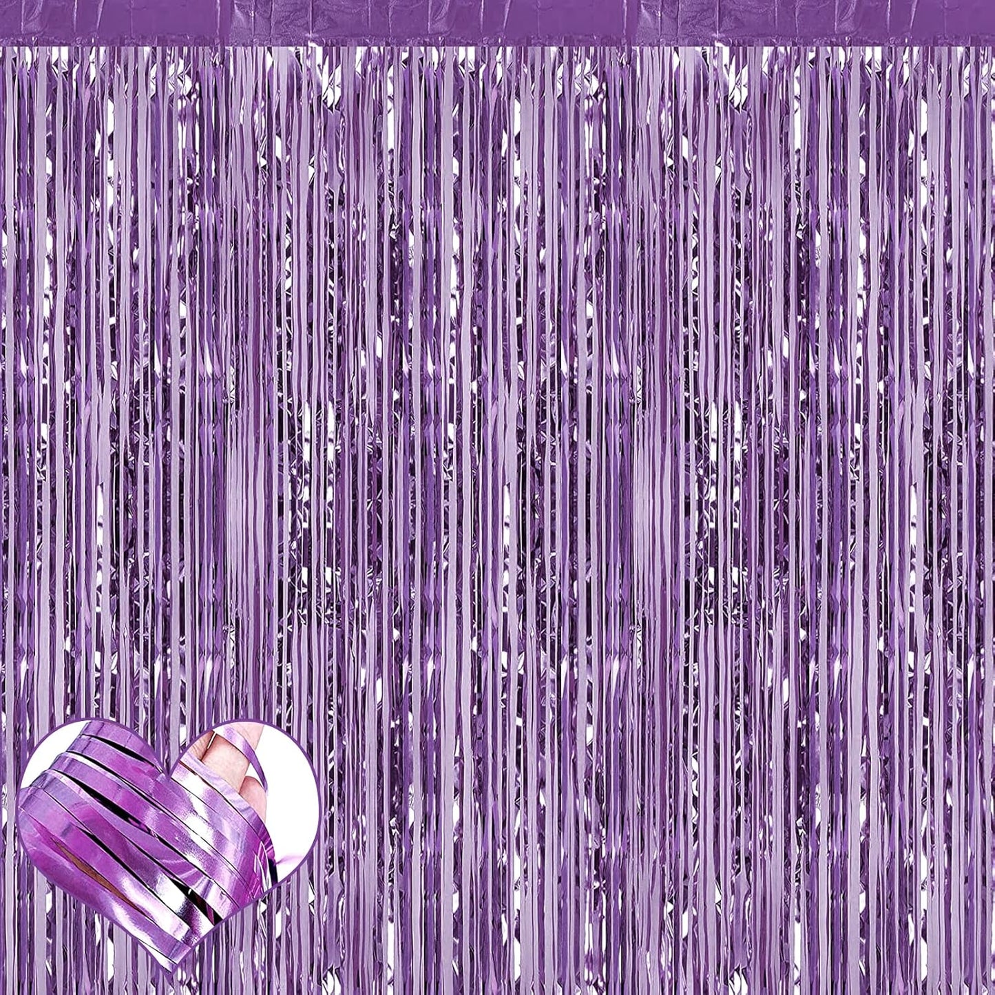 4 Pack Light Purple Fringe Curtain Backdrop, 3.2Ft x 6.6Ft Metallic Tinsel Foil Fringe Streamers Curtains Background for Photo Booth Birthday Baby Shower Party Thanksgiving Christmas Decorations