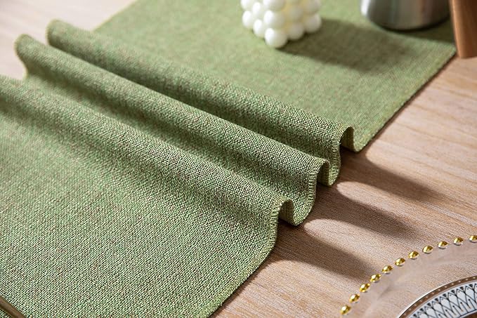 ZeeMart Green Table Runners 36 Inches Long, Burlap Linen Style Rustic Farmhouse Table Runner, Small Short Boho Coffee Table Runner, 13x36 Inches, Grass Green