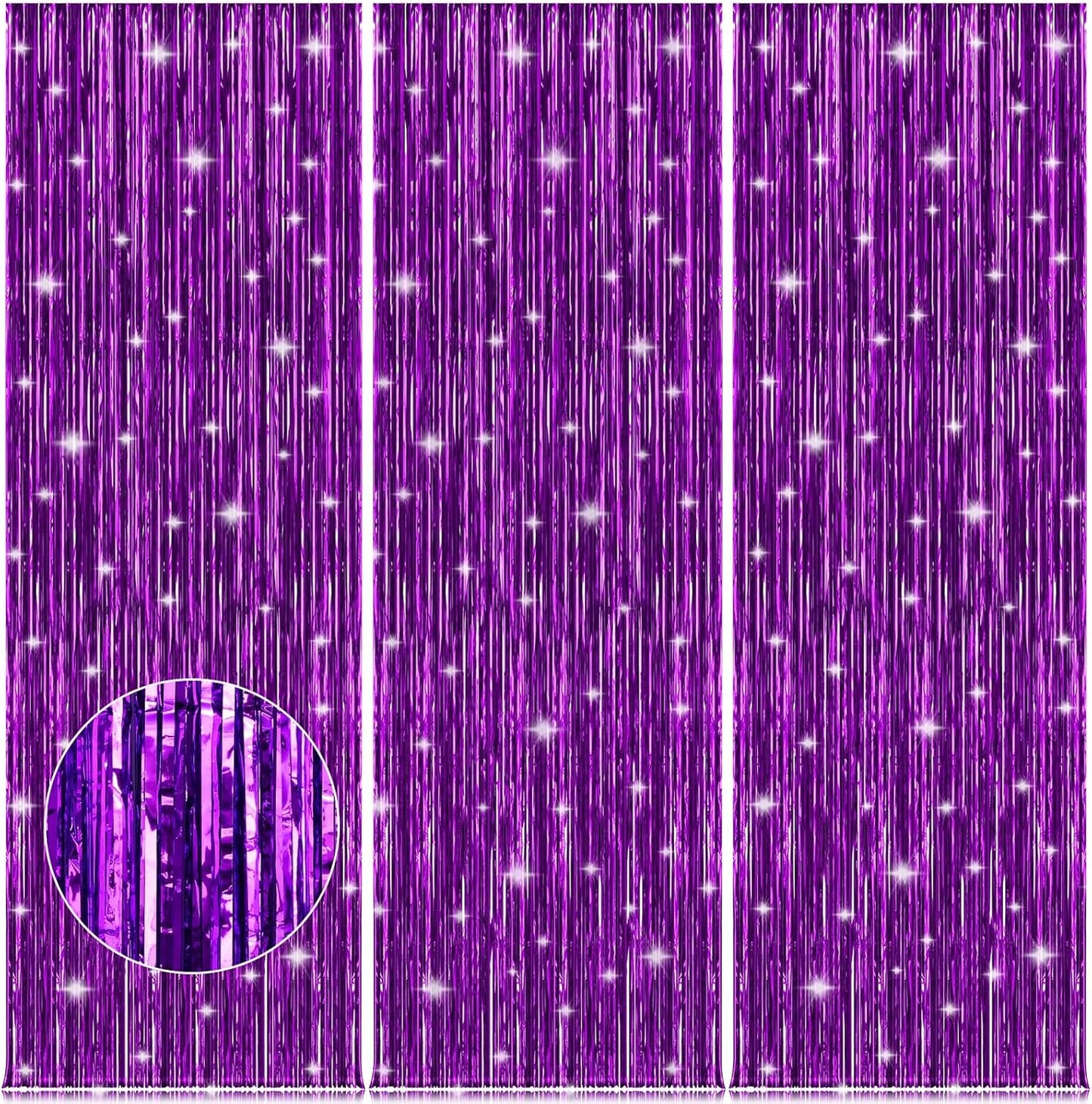 Accevo 3Pack Purple Party Streamers 3.2ft x 8.2ft Foil Fringe Curtain Metallic Streamer Curtains Mermaid Themed Birthday Party Decorations Tinsel Curtain for Parties Streamers for Photoshoot Decor