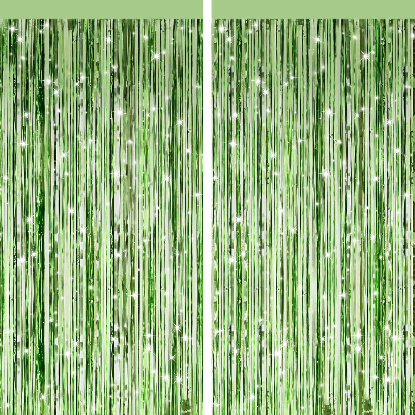 2 Pack Light Green Metallic Tinsel Foil Fringe Curtains, Door Streamers Photo Booth Backdrop for Birthday Party, Tinsel Curtain Backdrop for Baby Shower Bachelorette Christmas Party Decorations