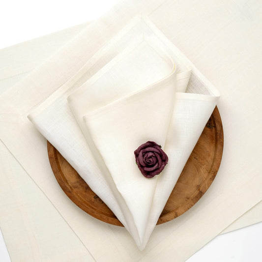 D'Moksha Homes Ivory Linen Napkins 18 x 18 Inch - 100% Pure Linen Cloth Washable Dinner Napkins Set of 4 for Fall, Thanksgiving, Christmas, Holiday