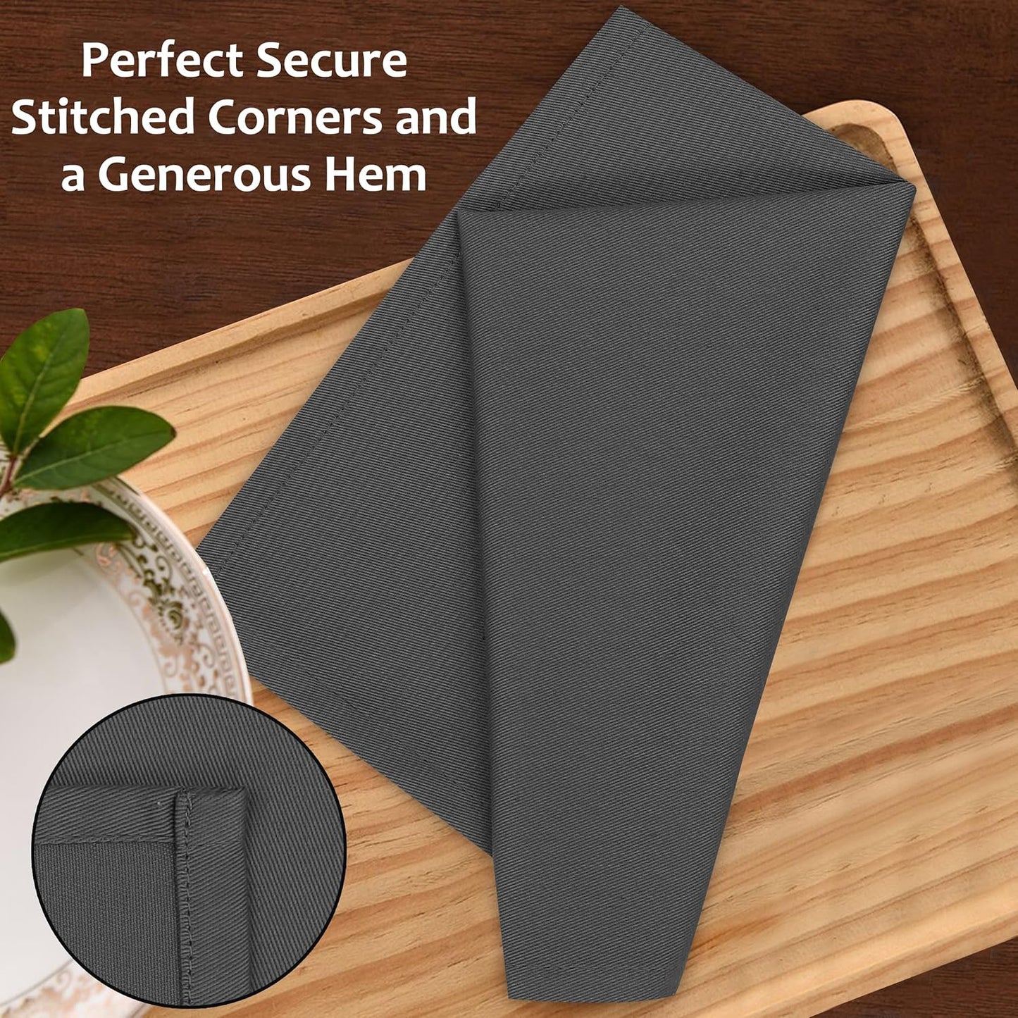 Ruvanti Cloth Napkins Set of 12, 18x18 Inches Napkins Cloth Washable, Soft, Durable, Absorbent, Cotton Blend. Table Dinner Napkins Cloth for Hotel, Lunch, Restaurant, Weddings, Parties - Dark Grey