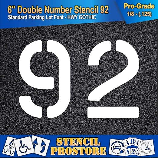 Pavement, Curb, and WheelStop Stencils - 6 inch Double Number Stencil - (92) - 6" x 9" x 1/8" (128 mil) - Pro-Grade