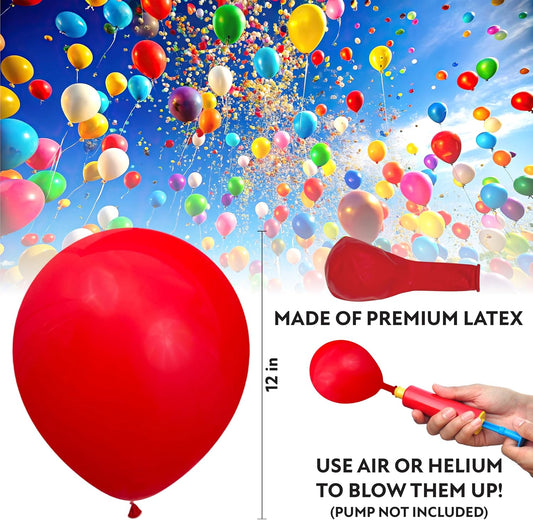Red Balloons 100 Pack, 12 Inch Red Latex Balloons For Birthdays, Valentine's Day, Weddings, Baby Showers, Holidays